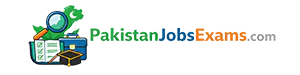 Logo banner for PakistanJobsExams.com featuring green map of Pakistan with crescent and star, magnifying glass, briefcase, checklist, and graduation cap icons on the left, and the text ‘PakistanJobsExams.com’ in green, blue, and orange on a white background.