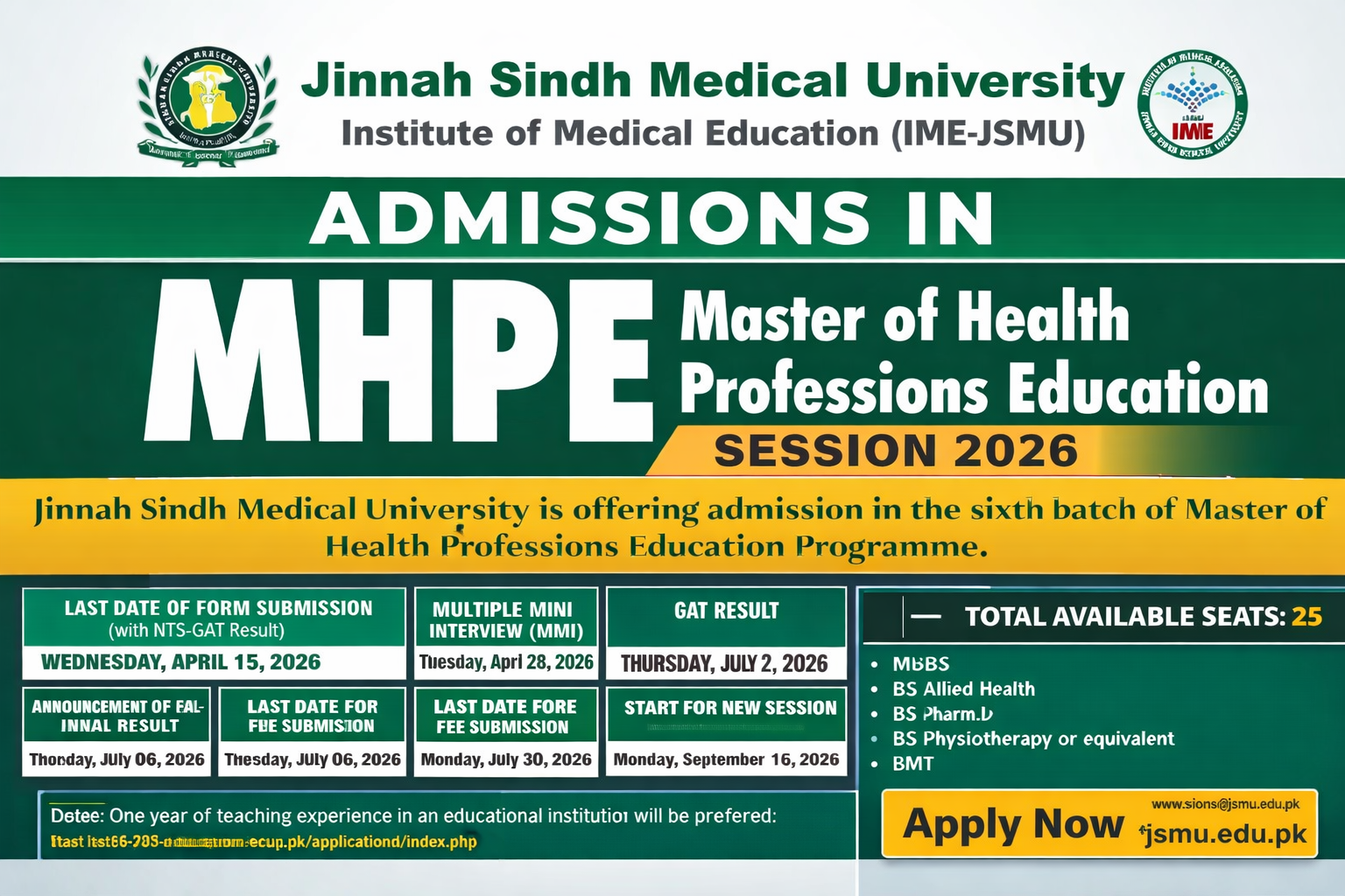 JSMU Admission 2026 – MHPE Session 2026
