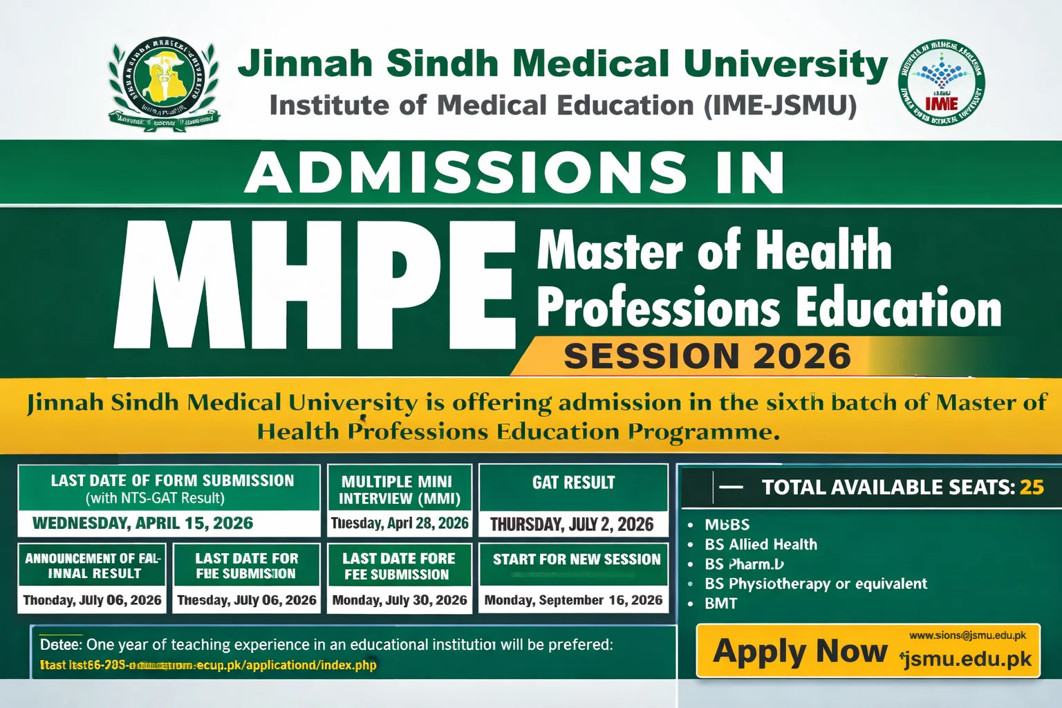 JSMU Admission 2026 – MHPE Session 2026