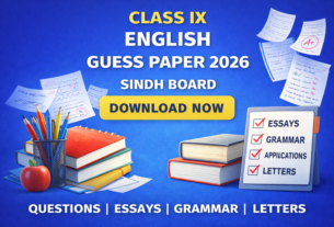 Class IX English Guess Paper 2026 featured image with books, notebook and exam preparation theme.