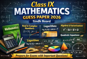 Class IX Mathematics Guess Paper 2026 Sindh Board with algebra, logarithms, quadratic equations and coordinate geometry topics